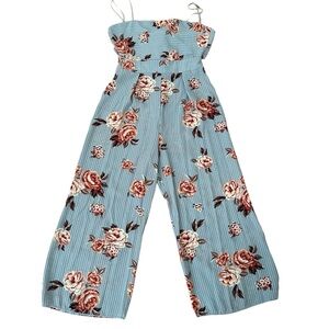 Women’s Open Back Adjustable Spaghetti Strap Floral Pink & Blue Jumpsuit Size S